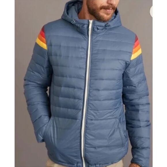 Marine Layer Banks Jacket Hooded Quilted Down Fill Puffer Bering Sea Blue NWT S - Picture 1 of 8